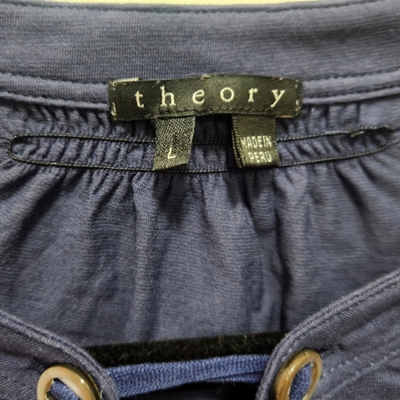 Theory Women's Size Large Pullover Soft Cotton Stretch Shirt Navy Button Detail - Picture 3 of 5